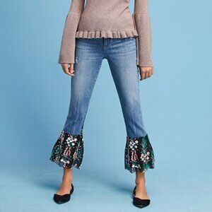 Anthropologie Pilcro Mid Rise Slim Boyfriend Jeans Floral Lace Embroidered Hem